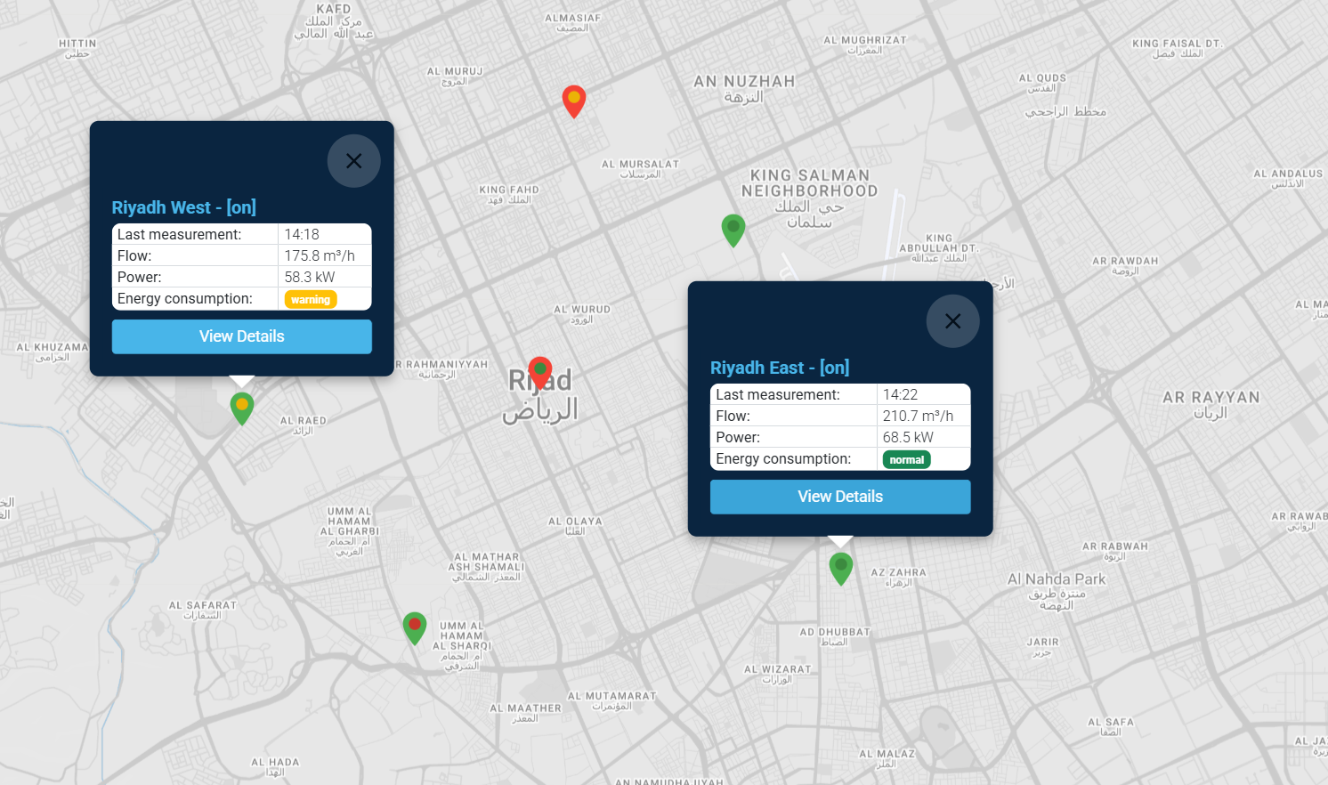 Map of facilities covered by HydroNexis system implementation